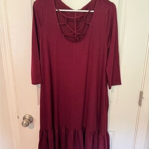 Zenana Outfitters Red Ruffled Sundress 3/4 Sleeve